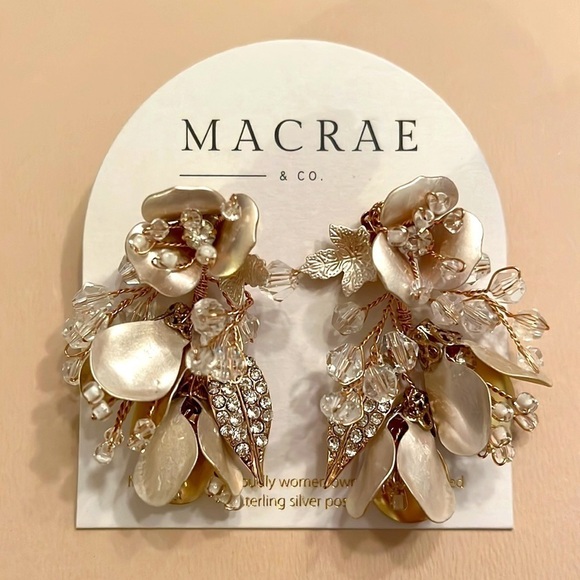 Brand New MacRae & Co. Dripping Floral Cluster Post Earrings Pale Gold Sparkly - Picture 14 of 14